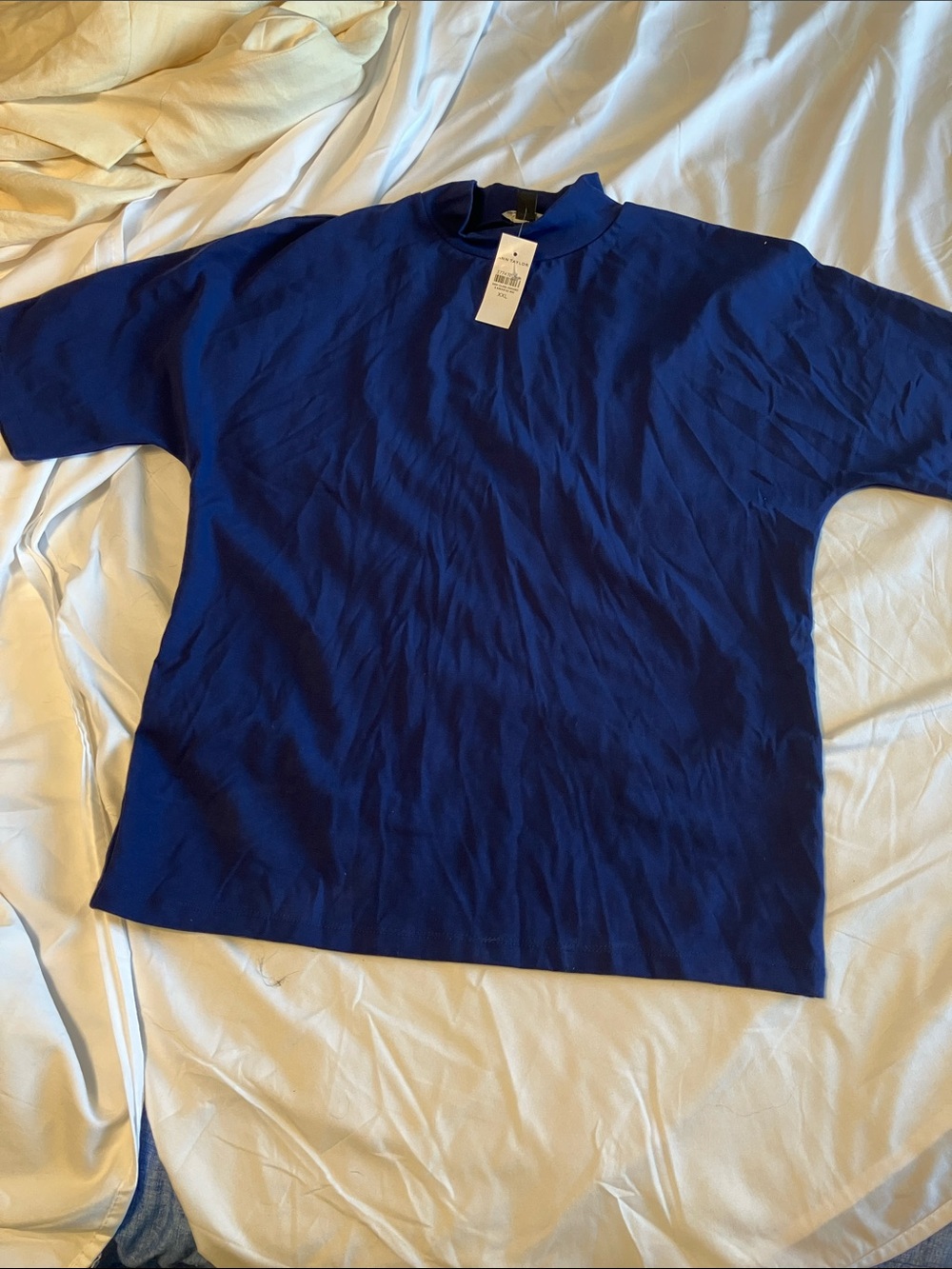Ann Taylor Navy Short-Sleeve Mock Neck Top